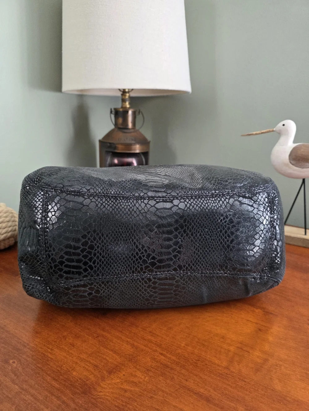 Michael Kors Slouchy Hobo Black Python Embossed Leather Shoulder Bag